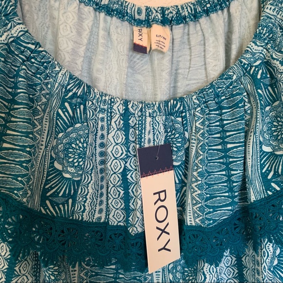 Roxy Teal Blue Aztec Off the Shoulder Top - Picture 5 of 5